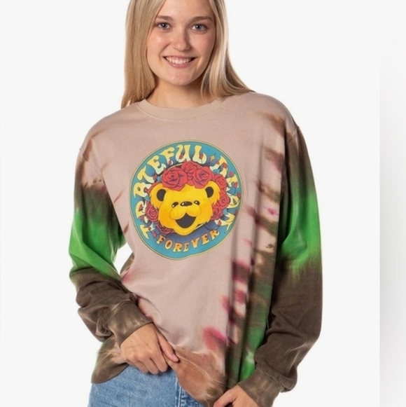 Grateful Dead Tops - Grateful Dead Teddy Forever Sweatshirt Tie Dye Green Tan Medium Boho Grunge